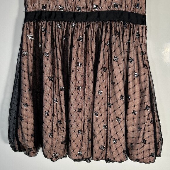Harajuka Mini SZ 14/16 Pink & Black Sheer Mesh Sequin Dress Party Formal Wedding - Picture 5 of 10